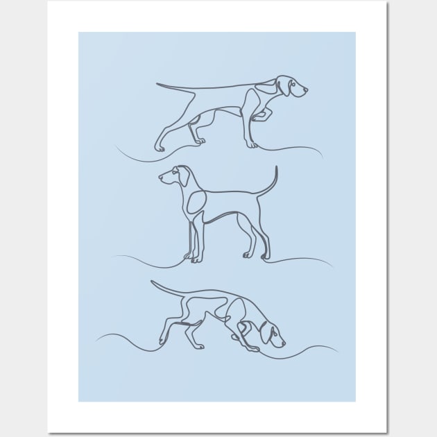 Continuous Line Weimaraners (Blue-Grey Background) Wall Art by illucalliart